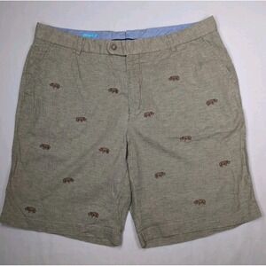 J. McLaughlin Men's 38 Linen Blend Shorts embroidered rhino Light Olive Khaki